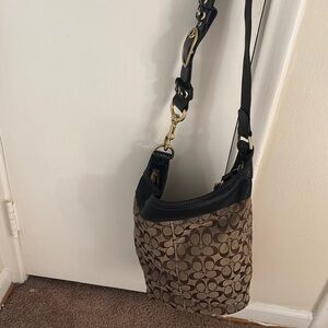 Coach Brown and Black Crossbody Bag with Signature Monogram